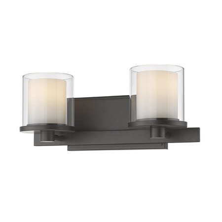 Z-LITE Schema 2 Light Vanity, Bronze & Clear Outside with Matte Opal Inside 1918-2V-BRZ-LED